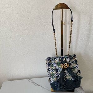 Tory Burch Multi Colored Fleming Soft Mini Tweed Bucket Bag